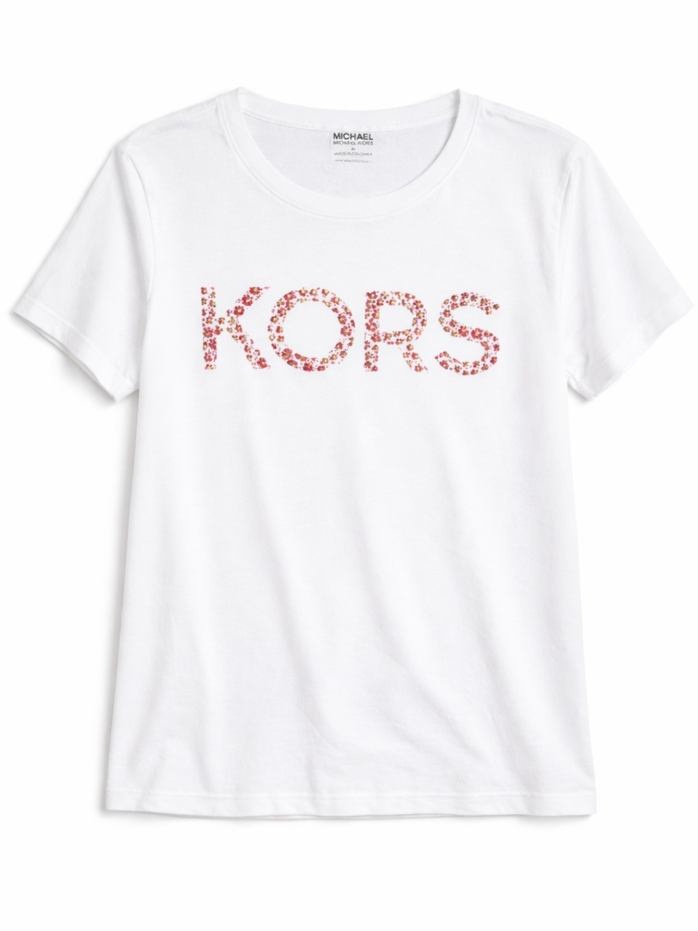 KORS Michael Kors White Tee with Pink Floral Logo